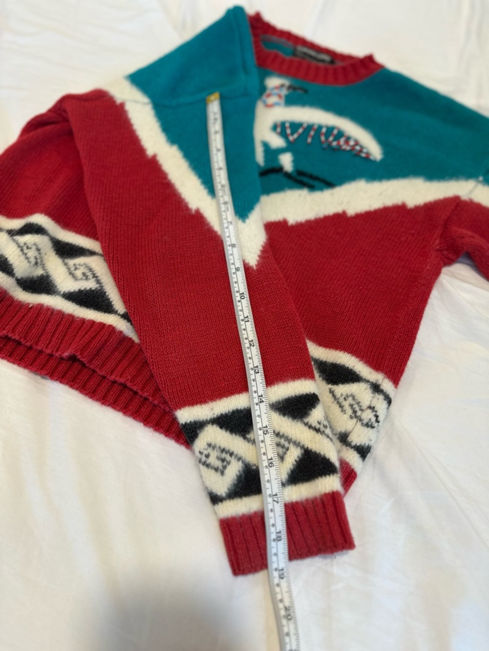 VTG Carole Little Wool/rabbit Blend. Thunderbird Aztec beaded Colorful Sweater. - Picture 5 of 12